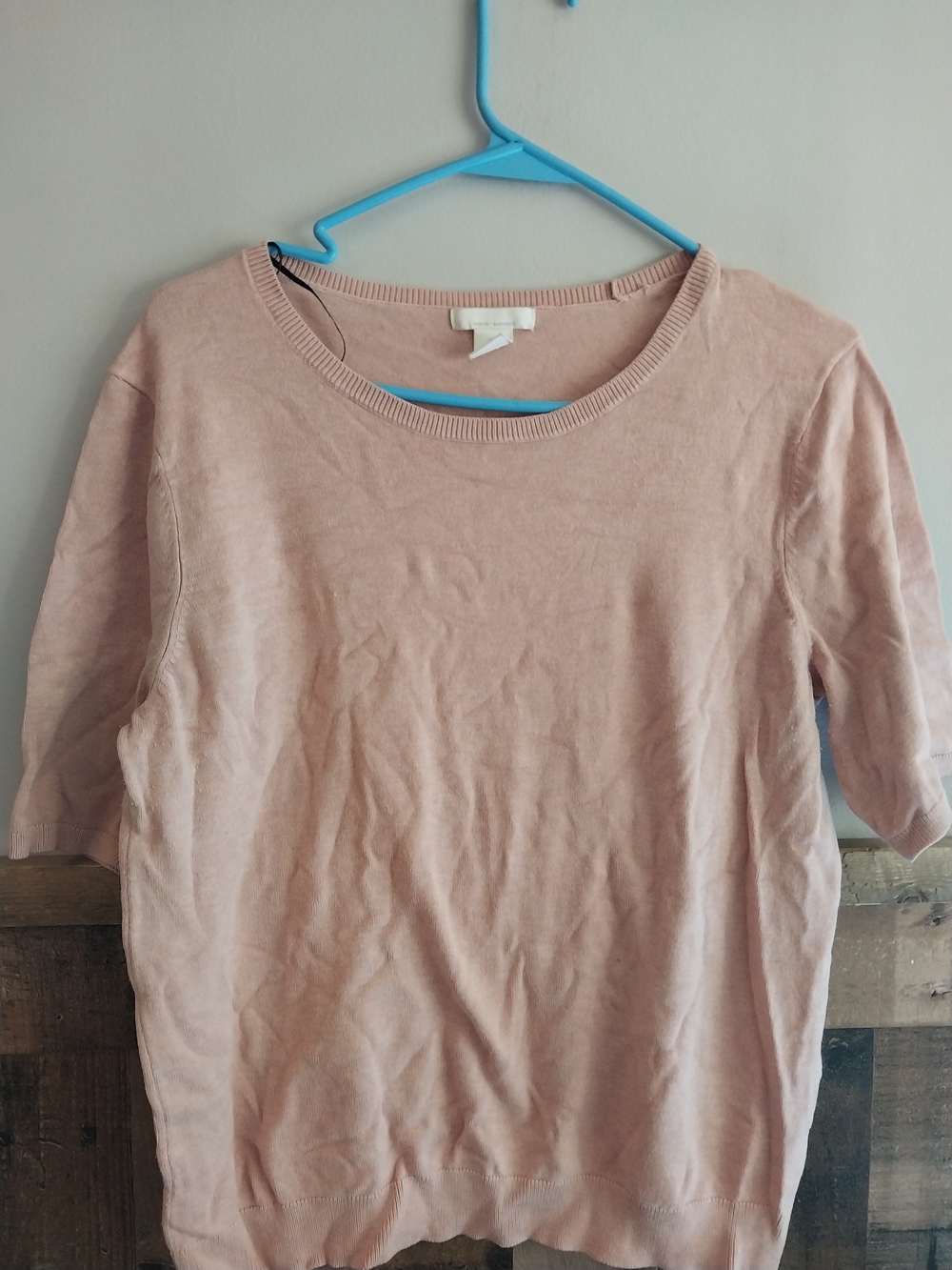 H&M Short-Sleeve Crewneck Sweater in Blush